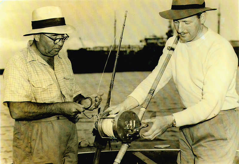 Left: Max Lawson, probably the most successful angler of the era 1946-1958, His vessel "Murrawolga" was the THE vessel of the period. Right: Jack Kelly, successor to Clive Firth as President NSWGFA (1947-52) On board Max's "Murrawolga" circa 1948